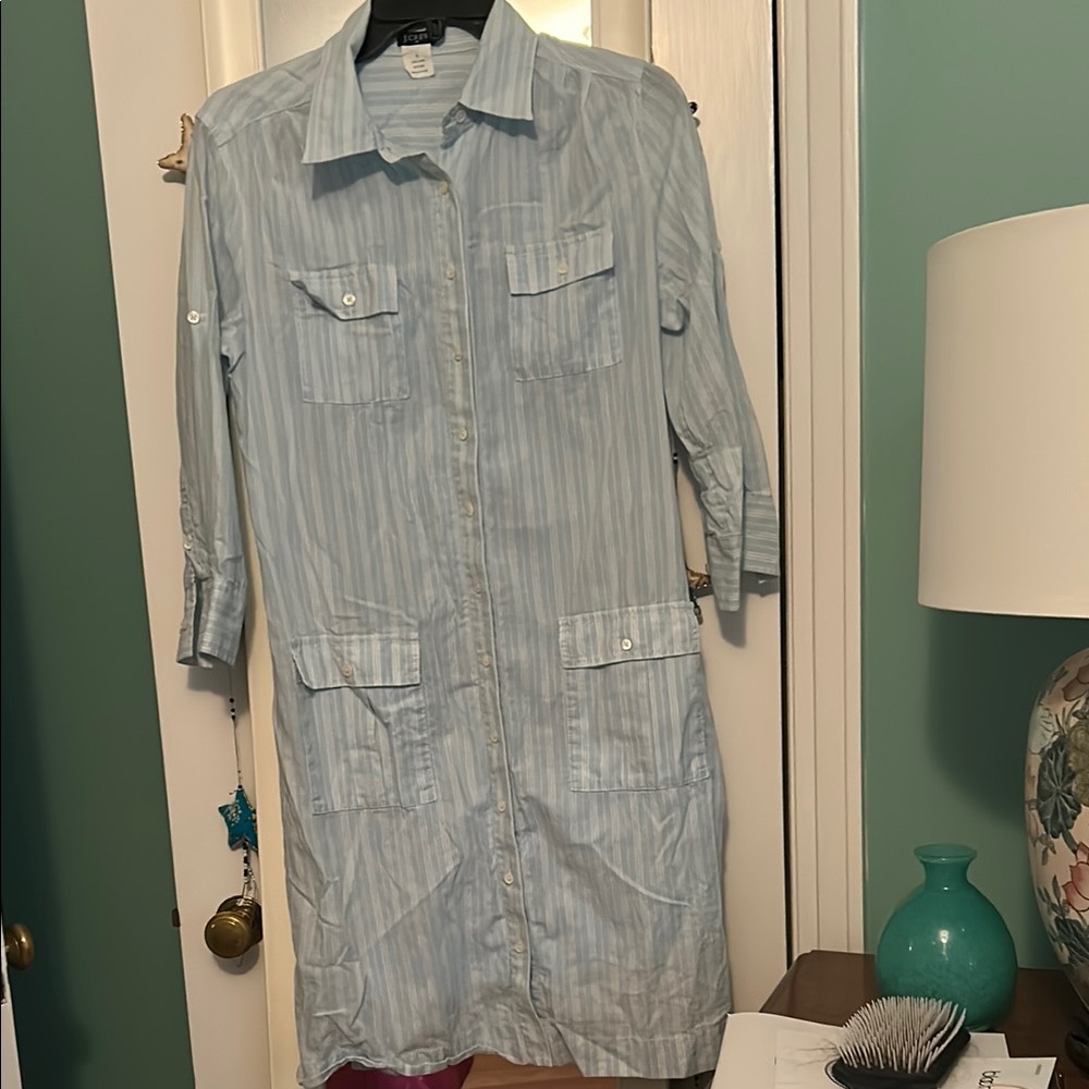 J. Crew Sky Blue Striped Cotton Dress with underlining cotton slip 6